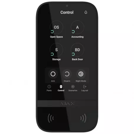 Clavier sans fil noir avec écran tactile Ajax KeyPad TouchScreen Jeweller avec lecteur badge et authentification smartph