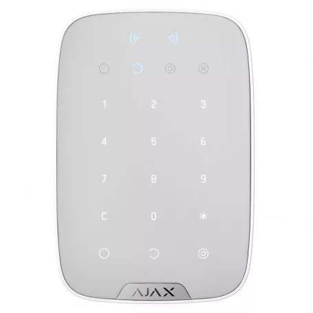Clavier tactile sans fil blanc Ajax Keypad Plus Jeweller avec lecteur de badge