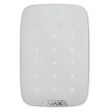 Clavier tactile sans fil blanc Ajax Keypad Plus Jeweller avec lecteur de badge