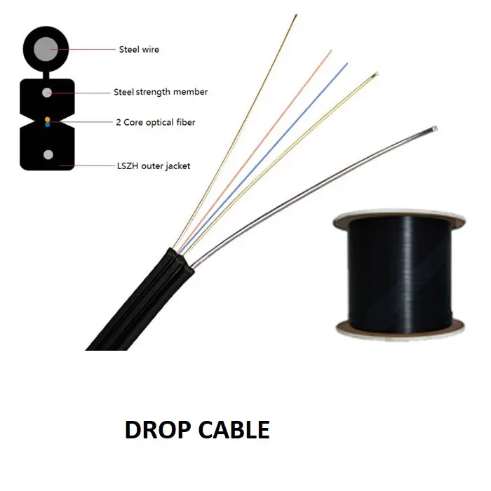 Drop cable exterieur, avec  autoporteur en acier thumbnail 2