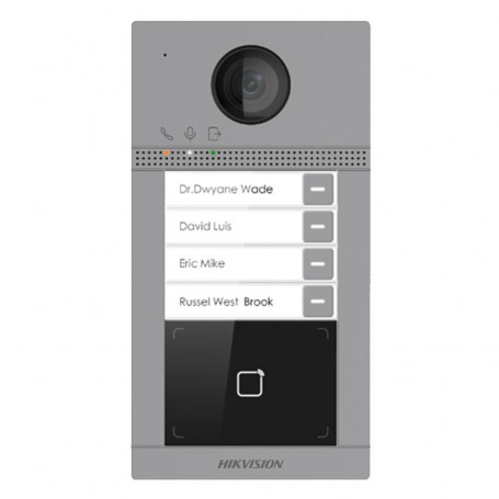 Interphone vidéo sans fil avec lecteur de badge 4 boutons d'appel Hikvision DS-KV8413-WME1