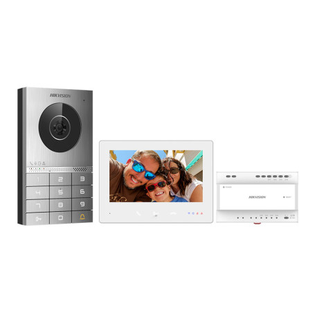 Kit interphone vidéo 2 fils antivandale et inoxydable Hikvision DS-KIS706EY écran 7 pouces WiFi clavier + badge + double