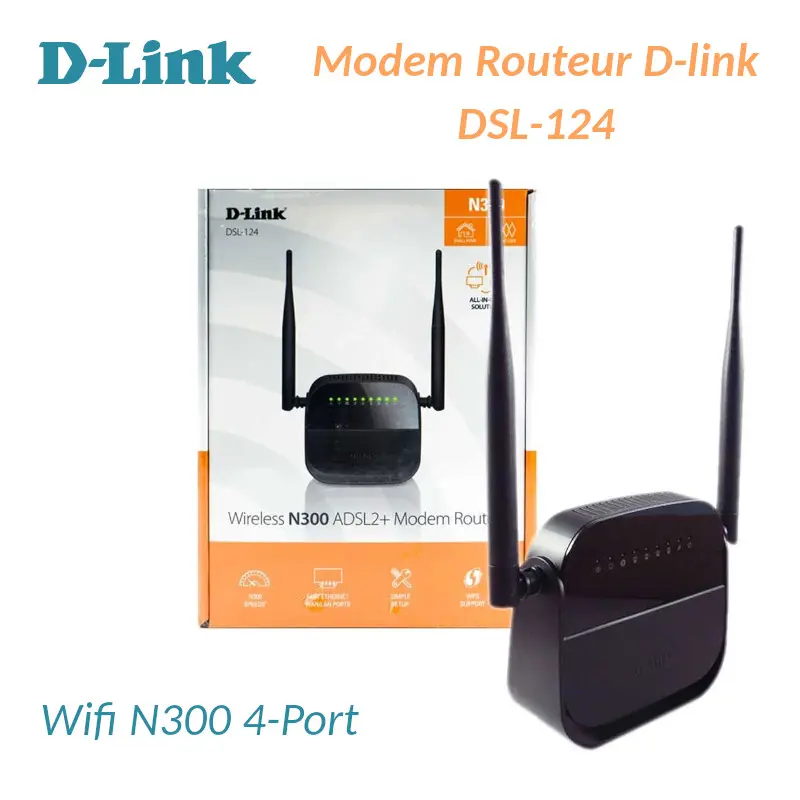 Modem&Routeur D-Link DSL-124 ADSl2+ Wifi N300 4-Port