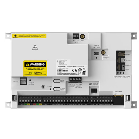 Panneau de contrôle AX Hybrid Pro V2 avec 96 zones Hikvision DS-PA502-96 communication réseau Ethernet, Wi-Fi et option 