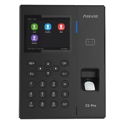 Anviz - Lecteur biométrique autonome d'accès et présence - Identification par carte EM RFID, empreinte digitale, mot de passe et/ou combinaisons - Clavier et écran TFT en couleur 3.5'-