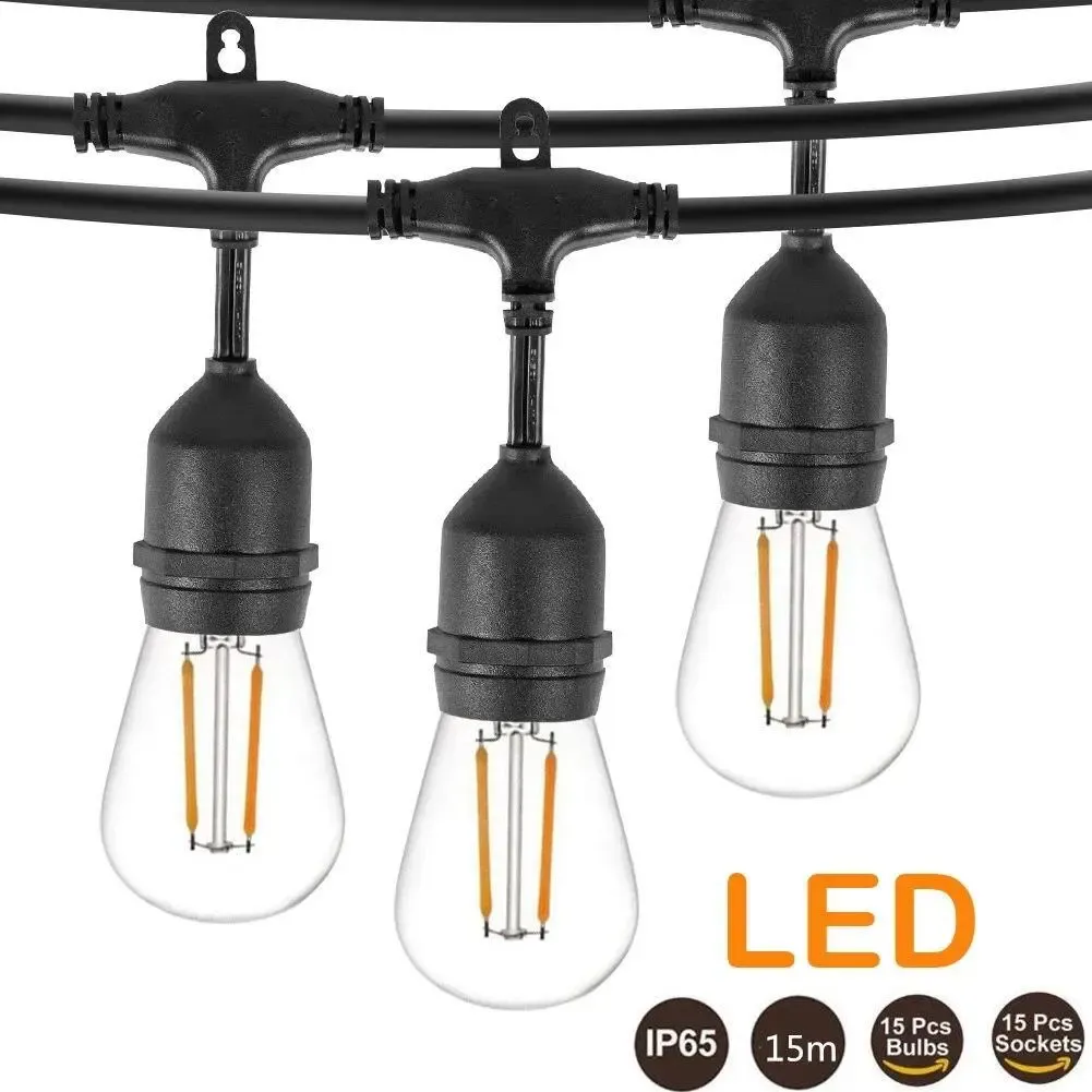 AV-713/5 Guirlande Etanche 3m Extra Cable + 10 x Ampoules Décoratives S14-E27-2W 2700K
