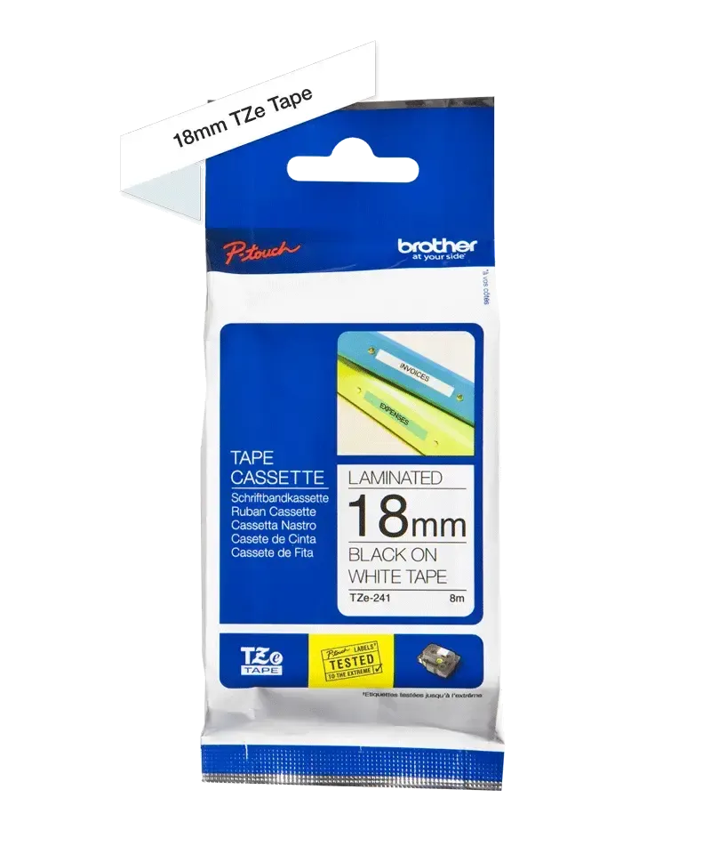 BROTHER P-TOUCH TZE-241 Etiquette 18mm 8m Blanc/Noir