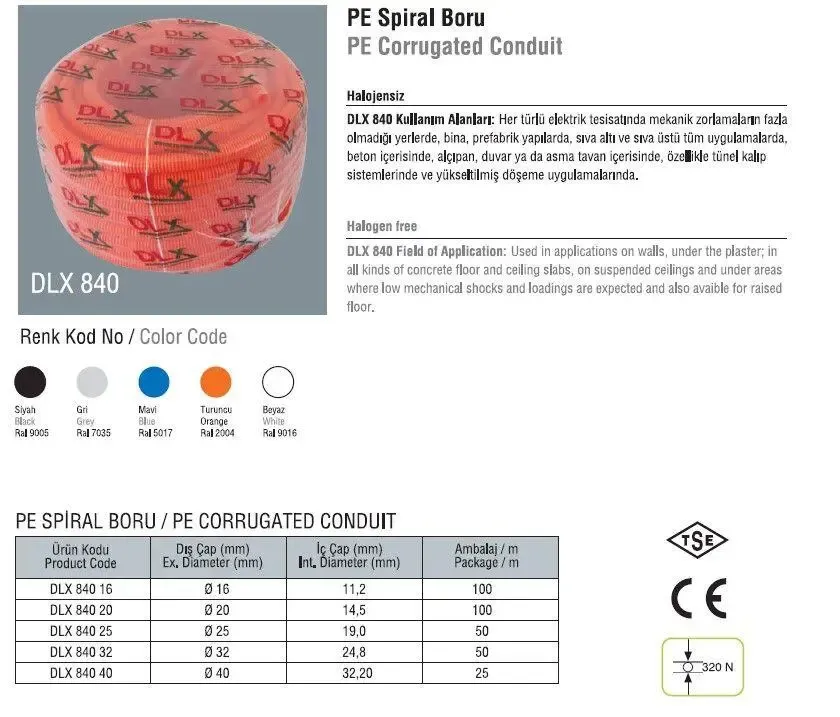 DLX-84032 GAINE FLEXIBLE PE Ø 32 POUR CABLE AVEC TIRE FIL Ø32/50M
