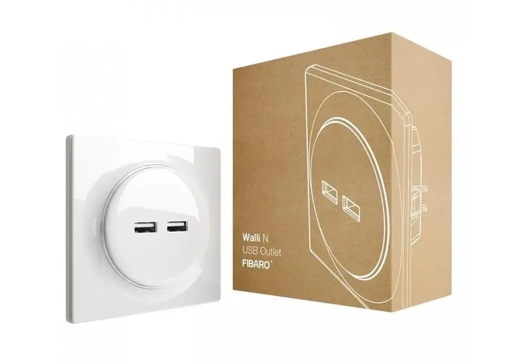 Fibaro Walli N USB Outlet FGWU-021 - Classic all-in-one dual USB wall socket (non-domestic)
