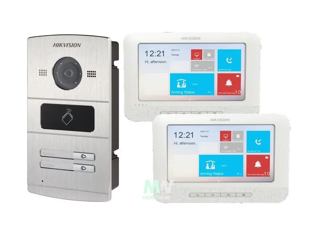 Hikvision DS-KIS601-2 Ensemble VIDEO-INTERCOM IP - 1 bouton - 2x Moniteurs Tactile Couleur 7' Argent, Blanc - Application Hik-Connect
