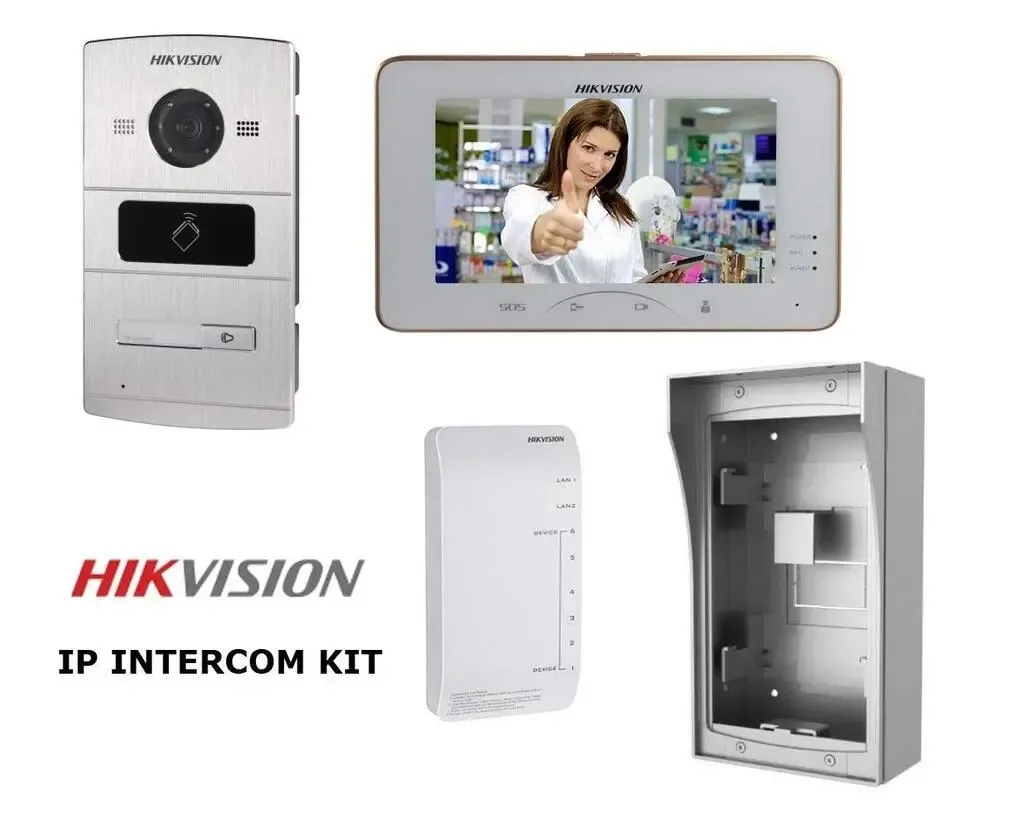 Hikvision DS-KIS601 IP Intercom Set - 1Button 1.3 MP 7' Silver, White