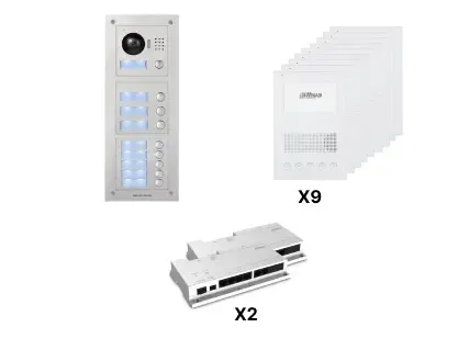 KIT IMMEUBLE AUDIO 9 Boutons DAHUA VTO2000-AC IP-RJ45 - 9 Bouton + 9x Audio Parlophone VTH2201DW IP