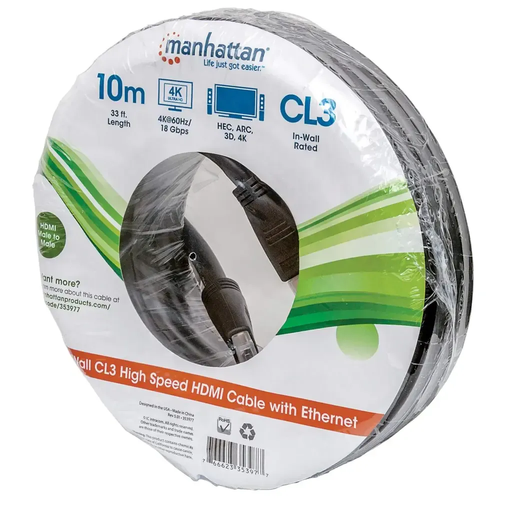 Manhattan 323246-CG HDMI High Speed Cable 10m + Ethernet, M/M, black