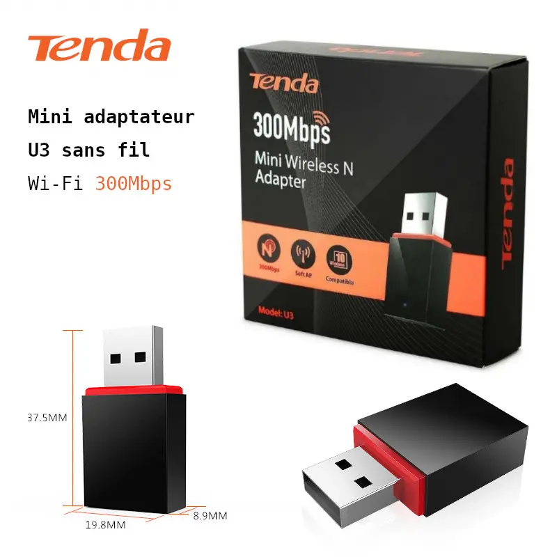 TENDA U3 Mini Adaptateur Wi-Fi N 300Mbps
